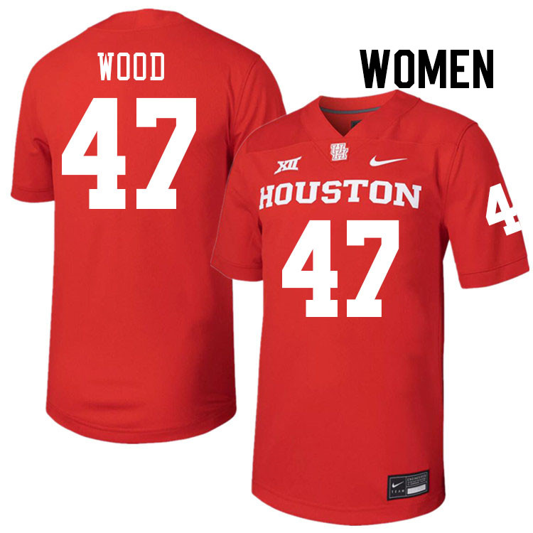 Women #47 Justin Wood Houston Cougars College Football Jerseys Stitched-Red